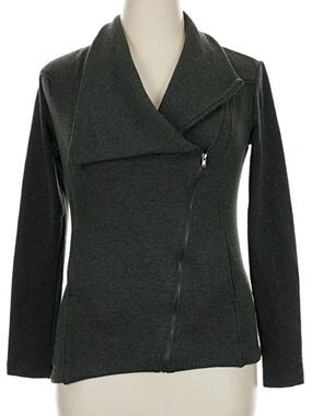H by Bordeaux Heather Olive Green Asymmetrical Zip Jacket Women’s Soft Knit Moto